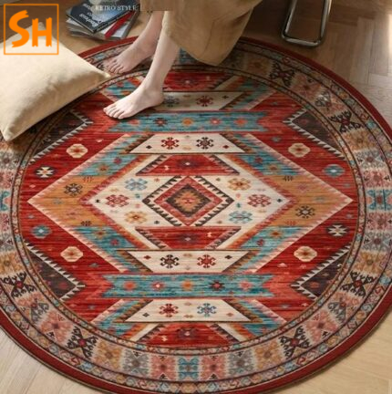 Thảm tròn họa tiết thổ cẩm phong cách vintage GA3715
