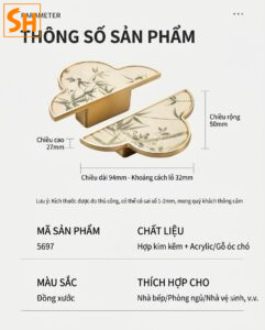 Tay nắm tủ ngăn kéo cỏ bốn lá họa tiết cổ điển Trung Hoa YJ5697 10