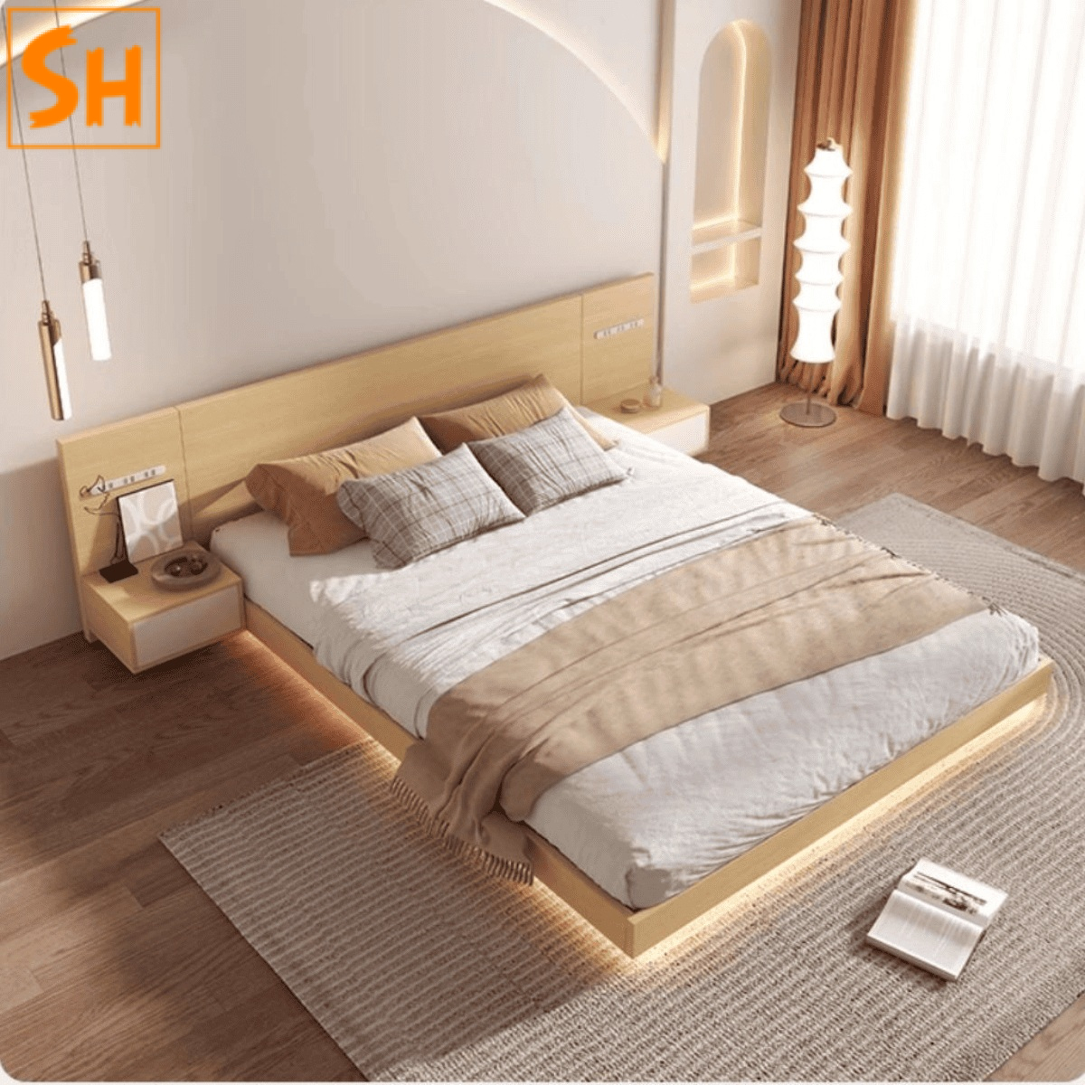 Giường Ngủ Thông Minh Tích Hợp Tủ Cổng Sạc USB Đèn Cảm Biến - ảnh đại diên